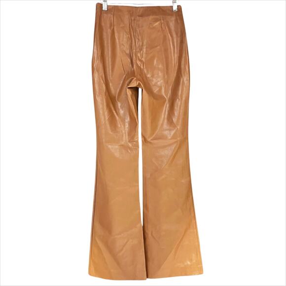 ARITZIA WILFRED Elaine Flared High-Rise Vegan Leather Pants in Cognac Brown Sz 6 - Picture 6 of 9